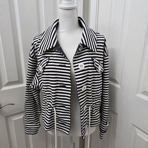Cabi Harbor Jacket Small Stripes Knit navy White Button-Front Drawstring Waist - Picture 4 of 16